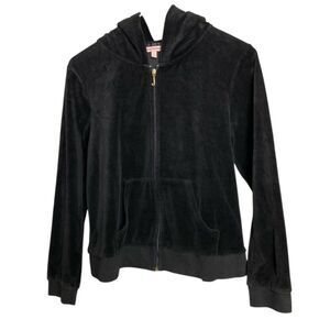 Juicy Couture black velvet hooded jacket size L